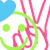 A static digital image with a white background featuring colorful symbols and text elements including green dots, pink scribbles, blue cloud shapes, and bold black letters.