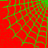 Red background with green web-like lines forming a pattern, partially obscured by a gray rectangular overlay in the bottom right corner