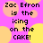 Pixelated text reads "Zac Efron is the icing on the CAKE!" repeated four times on a pink background with yellow and orange circles.
