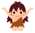 Pixelated cartoon girl with brown hair in a bun, wearing a brown animal-skin-like garment, performing sequential arm movements against gray background.
