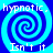 Four identical blue and cyan spiral patterns arranged in a with white text reading "hypnotic." and "Isn't it" on each