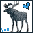 Animated sequence of a gray moose walking left to right with blue hearts above its head, text changing below from 'YOU' to 'HIT TORE'
