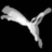 A grayscale pixelated icon depicts a leaping feline figure with a long tail against a solid black background.