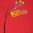 Red background with a dark brown tree branch extending from bottom left, golden-yellow flower-like shapes, and scattered blue and yellow pixelated dots.