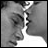 Black-and-white animation of two people kissing, with text and blue dots appearing sequentially across frames.