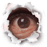 Four pixelated eye icons with torn paper borders, two showing open eyes and two closed, arranged in a on white background