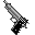 Two pixelated guns with checkered grips fire yellow sparks against a gray background, one static and one animated with muzzle flash.