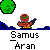 Pixel art animation of a red character with green accents holding a dark blue weapon, firing light blue projectiles against a gray background with green circular shapes and blue terrain.
