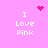 Pixelated pink background with white text "I Love Pink" in four quadrants, featuring a static heart and two animated particle effects.