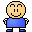 Pixelated character with yellow face and blue shirt in multiple poses showing facial expression changes.