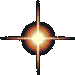 Animated sequence of a glowing starburst icon with four arms, transitioning from large to small and back to large against gray background.