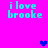 Pixelated cyan text "i love brooke" on bright pink background with blue and purple heart symbols in four corners.