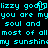 Cyan pixelated text on black background reads 'lizzy god lizzy godin! you are myyou are my soul and soul and most of allmost of all my sunshinmy sunshin' with repeated lettering and partial words.