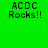 Green background with black text 'ACDC Rocks!!' repeated across multiple , some with orange rectangular overlays