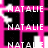 black squares on a bright pink background with the name 'NATALIE' repeated in white text across multiple squares, some squares showing partial or distorted text