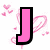 Pink block letters J, E, N, N, A with black outlines on white background with pink heart motifs.