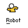 A 4-frame animated contact sheet showing a yellow stick figure robot with white head and outstretched arms in various poses, each labeled "Robot" below.