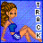 Pixelated character with brown hair in blue dress holding a white object against blue background, vertical text 'TRACK' on right.
