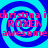 A static digital image with four identical spiral patterns on a cyan background, each containing red text.