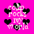 Pixelated pink background with black heart shapes and white text reading 'cop rocks my world' in a stylized font.