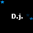 Black background with repeated 'D.j.' text and blue star clusters in various positions across the