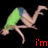 Animated sequence of a person in green shirt and blue shorts performing a forward roll, with text appearing sequentially below.