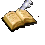Animated sequence of an open book with a pen resting on its pages, showing subtle changes in pen position and book angle across frames.