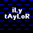 A static digital image with repeating text and blue square patterns on a black background.