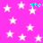 A static image with a bright pink background filled with white stars and scattered cyan text fragments.