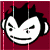 Animated sequence of a stylized cartoon head with spiky black hair against maroon background, showing subtle facial expression changes across frames.