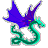 Pixelated dragon with purple wings and teal body on gray background, next to green text reading Original Icons .com.