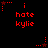 Red pixelated text 'i hate kylie' on black background with animated red star and dotted line elements. The stars alternate between solid and outlined states while the lines shift position across frames.