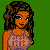 Pixel art of a female character with brown hair wearing an orange top and blue jeans, standing next to text that reads "STAND UP!" on green background.