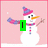 Pixelated snowman with orange carrot nose and purple-pink striped hat, waving against pink background with green text "I" and "Love u" on blue snowflake background.