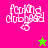 Pixelated text 'foukina clubhead' in white with a small heart symbol, displayed on four colored backgrounds with a star symbol changing color.