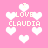 Pink background with white pixelated hearts and repeated text 'LOVE CLAUDIA' in light yellow, some instances including a martini glass icon.