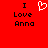 Red background with black text reading "I Love Anna" on both sides of a white pixelated heart symbol.