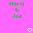 Green pixelated text "Mario & Joe" on pink background with two white heart symbols below, static image.