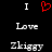 Black background with white text 'I' above red pixelated heart symbol, followed by 'Love' and 'Zkiggy' in white pixelated font.