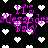 Pixelated text and heart symbols in pink and white on black background, with animated flickering effects.