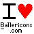 Black 'I' character, red heart symbol, and pixelated text reading 'Ballericons.com' on gray background.