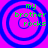 Four identical circular patterns with blue rings on a pink background, each containing green text reading 'my brother rocks' in a pixelated font.