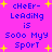Pixelated text on a bright pink background with yellow stars, repeating 'cheer-leading is sooo my sport' in blue letters with inconsistent capitalization.