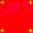Red background with yellow stars and repeated pink text reading 'JoNoH I LOVE HI' in pixelated font.