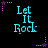 Pixelated cyan text "Let It Rock" on black background with pink and purple star-shaped pixel clusters at corners.