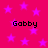 A static image with a bright pink background covered in scattered purple stars and four instances of the text 'Gabby' in black pixelated font.