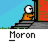A 4x3 contact sheet of a pixel art animation showing an orange stick figure character with white head repeatedly interacting with a door in front of red brick building, transitioning from opening the door to pulling it shut and returning to original position.