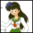 Two side-by-side pixelated anime-style character frames from an animated buddy icon set, showing a female character with long dark hair and green/white clothing on the left and a male character with white hair and red clothing on the right against a transparent background.