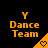 Orange 'Y Dance Team' text with a heart symbol on a black background, showing animation changes in the heart symbol's pixel pattern.