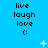 Blue background with repeated 'live laugh love :(' text and white star-like shapes in a pattern